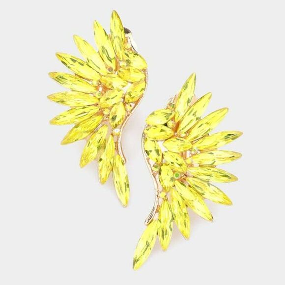Marquise Yellow Stone Cluster Wing Gold Clip On Earrings - Picture 3 of 5